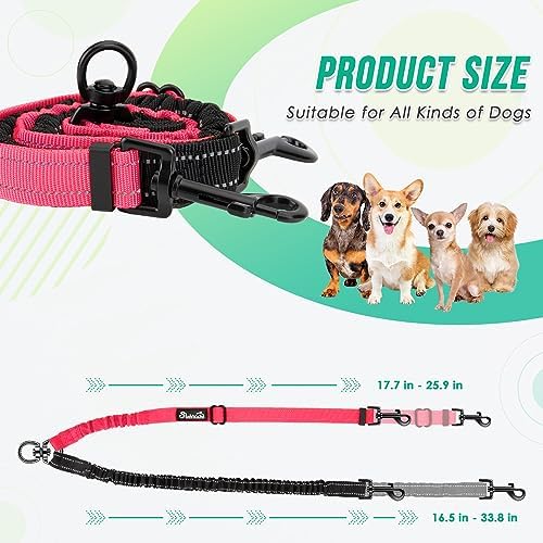 AUTOWT Two Dog Lead, 2 in 1 Upgraded Double Dog Leash Attachment Combine Adjustable Strap and Shock Absorbing Bungee No Tangle Dual Training Splitter for Different Size Dogs - Image 7