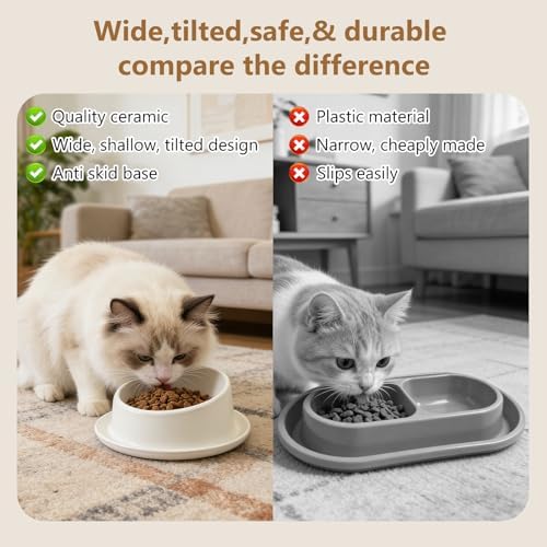 Ant Proof No Spill Ceramic Cat Food Bowls,15° Tilted Neck Support,No Spill,Non-Slip Base,Easy Clean Pet Water Dishes for Cat and Small Dog Indoor or Outdoor Use(2 Pack) - Image 2