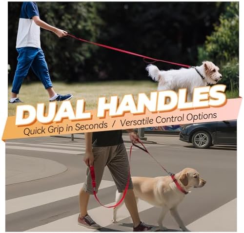 VIVAGLORY Double Handle Dog Leash Twingrip, 5ft x 1in, Red - Image 2