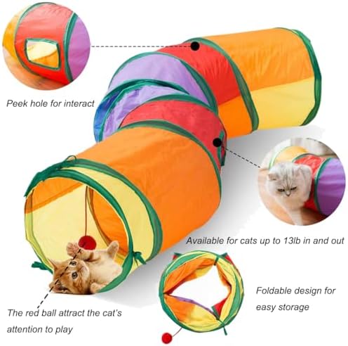 Collapsible Durable Rainbow Cat S-Tunnel & Chew Rope Set, Interactive Indoor Kitten Toy for Active Play - Image 2