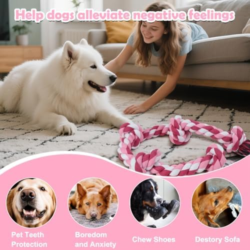 SZEE Dog Rope Toy for Large Dogs, 37 Inch 5 Knots, Tug of War Rope for Large Breeds, for Energy Release & Boredom Relief, Valentine’s Day Pet Toy (Red & Pink) - Image 7