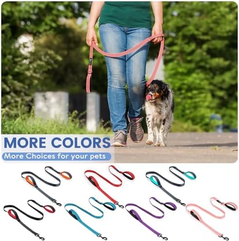 Dog Leash for Large Medium Dogs 6Ft x 1" Reflective Stitching Large Leash with 2 Traffic Padded Handles Dog Lead Rope for Running Walking Training (Pink 1 Pack) - Image 7