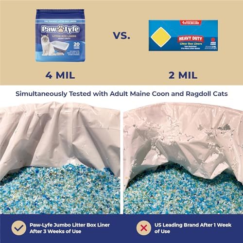PawLyfe Jumbo Cat Litter Box Liners - 4MIL Extra Thick Heavy Duty Drawstring Kitty Litter Bags - Scratch and Tear-Resistant XL Cat Pan Liners for Easy Litterbox Cleanup - 36" x 18" - Box of 20 Liners - Image 2