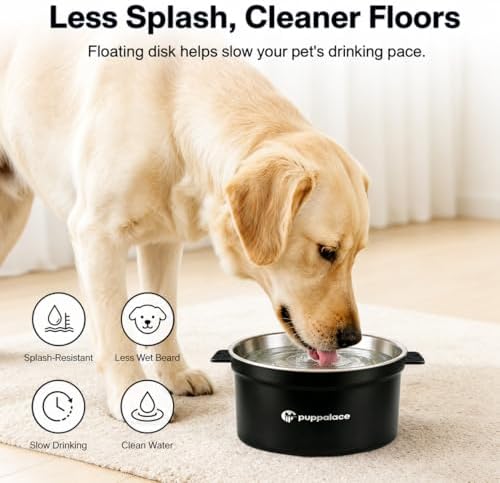 3.2L/108oz No Spill Dog Water Bowl Stainless Steel Black - Image 2