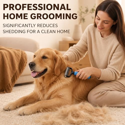 Double Sided Dematting Comb for Cats & Dogs, Undercoat Rake, Pet Grooming Brush for Long Hair, Deshedding Dog Brush Removes Tangles Knots and Loose Fur, Grooming Tool for Thick Coats(Pink) - Image 7