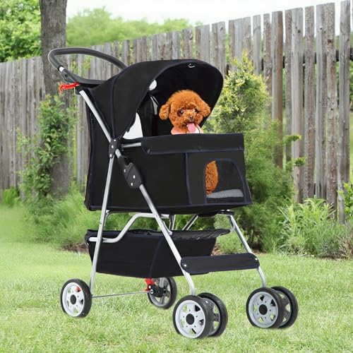 FDW | 4-Wheel Foldable Pet Stroller | Dark Black | Lightweight & Portable - Image 2