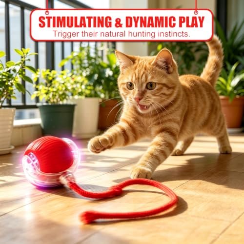 Automatic Interactive Rolling Cats Toys Ball for Indoor, Electric Automatic Rolling Pet Toy, 360° Smart Interactive Rolling Dog Ball Durable and Safe Material for Cat and Dog(Red) - Image 2