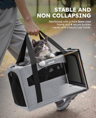 Pecute Cat Carrier Stable, Pet Carrier with Privacy Partition,Gray - Image 2
