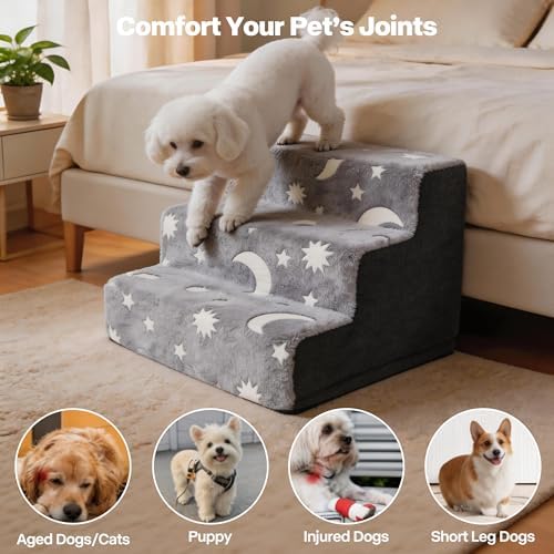 PAWISE Glow in the Dark Dog Stairs, 3-Step Non-Slip Plush Pet Steps - Image 7