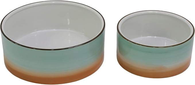 27OZ Ceramic Dog Bowl - 6 Inch Small Food Water Bowl, Heavy Non-Slip Pet Dish for Small and Medium Dogs, Food Grade Porcelain Pet Feeder Bowls, Microwave & Dishwasher Safe, Green & Orange