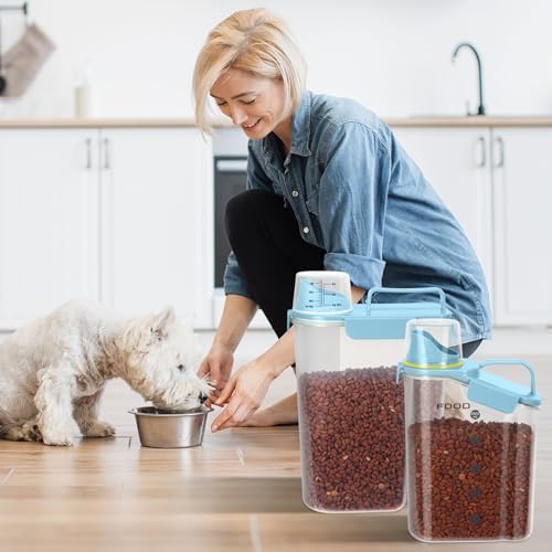 LEAWALK Dog Food Storage Container, Upgraded Large Nozzle BPA-free, 3+5 LBS Plastic Pet Food Storage Containers, With 4 Sealed Clasps, 1 Measuring Cup and Handle (Bright blue) - Image 6