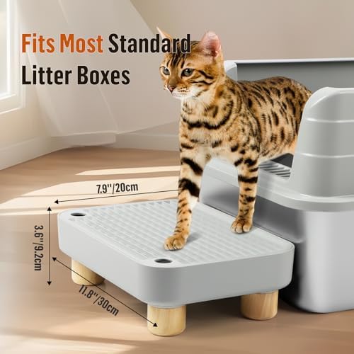 Litter Box Step, Cat Litter Ramp with Wooden Base, Light Grey - Image 2