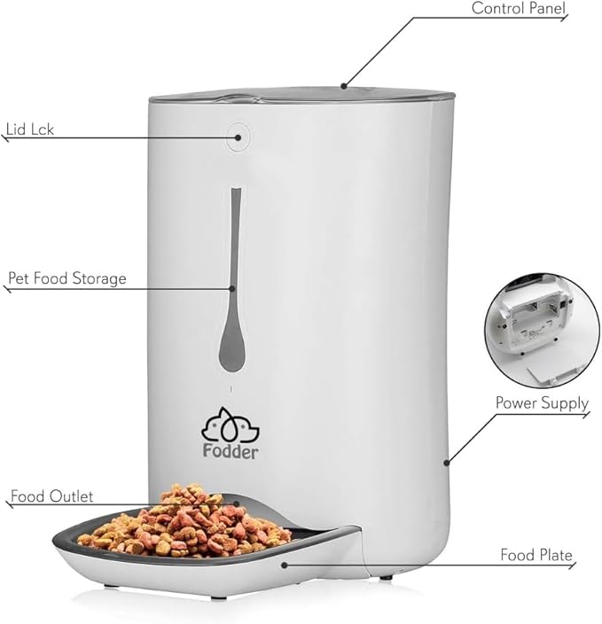 7L Smart Automatic Pet Feeder - Electronic Digital Dry Food Storage Meal Dispenser w/Built-in Microphone, Voice Recorder, Optional Battery, Timer Programmable to Feed Cat and Dog - SereneLife SLAPF30