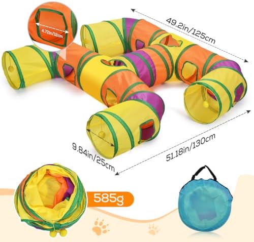Petizer H-4-Way Collapsible Cat Tunnels for Kittens Indoor Entertainment, Washable Cute Cat Tube Toys with Interactive Playing Balls,Tear-Resistant Pet Tube, Cats, Kitten, Kitty, Puppy, Rabbit - Image 2