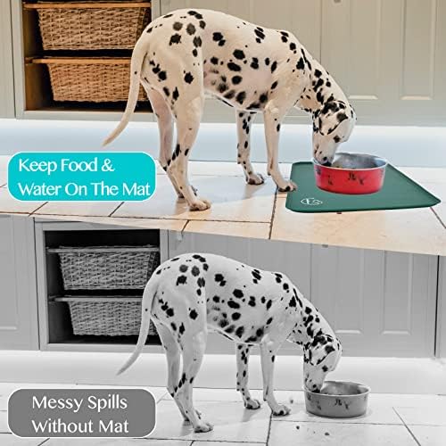 Silicone Waterproof Dog Cat Pet Feeding Mats, Non Slip, Easy Clean Pet Dog Cat Bowl Mats Placemat (24" x 16") Hunter Green - Image 7