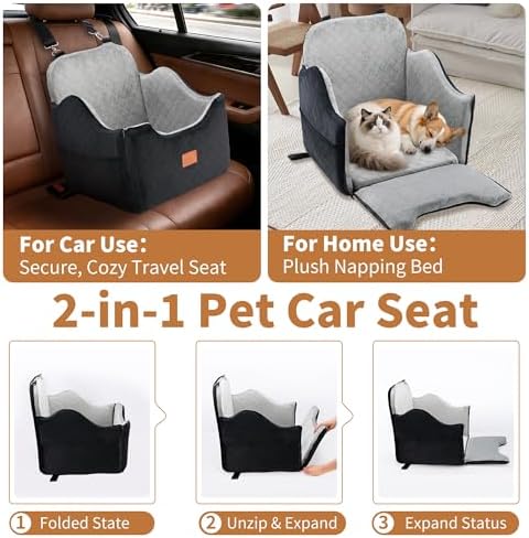 XEEP Dog Car Seat Bed for Small/Medium Dogs Up to 35 lbs, Memory Foam - Image 2