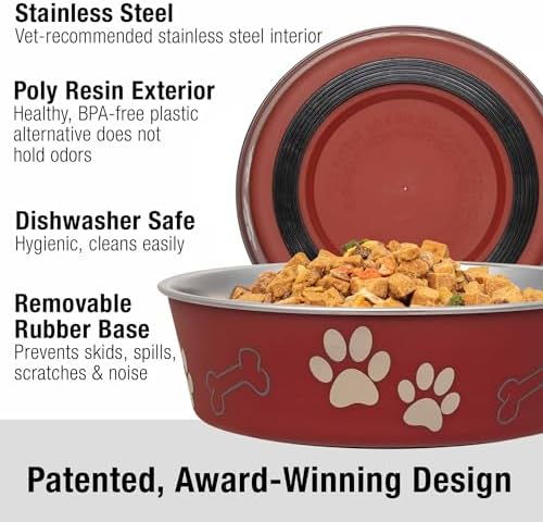 Loving Pets Bella Dog Bowls- Stainless Steel Dog & Cat Bowls - Spill Proof Dog Food Bowl, Cat Bowl, Puppy Essentials & Pet Supplies Great for Home & Travel (Large 35-65 lbs, Merlot) - Image 2