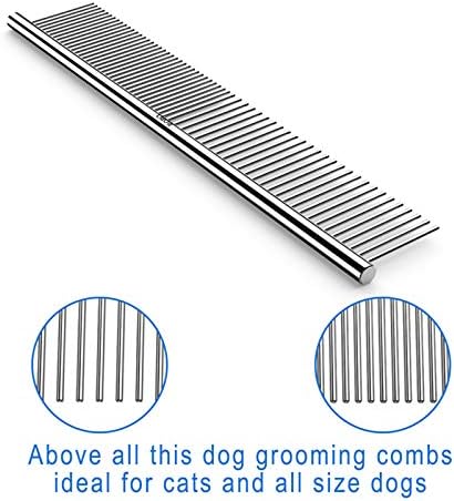 ROPO Dog Comb for Removing Matted Fur - Pet Dematting Comb with Rounded Teeth and Non-Slip Grip Handle - Prevents Knots and Mats for Long and Short Haired Pets (Round handle, Bright Silver) - Image 2