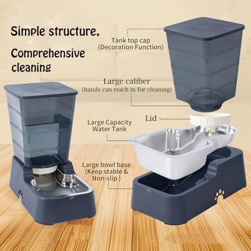 Meikuler Automatic Dog Cat Water Dispenser Large Capacity 5Lfor Cats and Medium and Large-Sized Dogs with Stainless Steel Bowl (Black, 5L) - Image 2