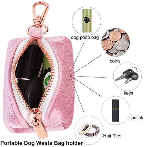 ARING PET Velvet Dog Waste Bag Dispenser, Pink Doggy Poop Bags Holders Attach to Any Leashes, Portable Washable Pet Waste Pouch Dispenser with Metal Zipper - Image 2