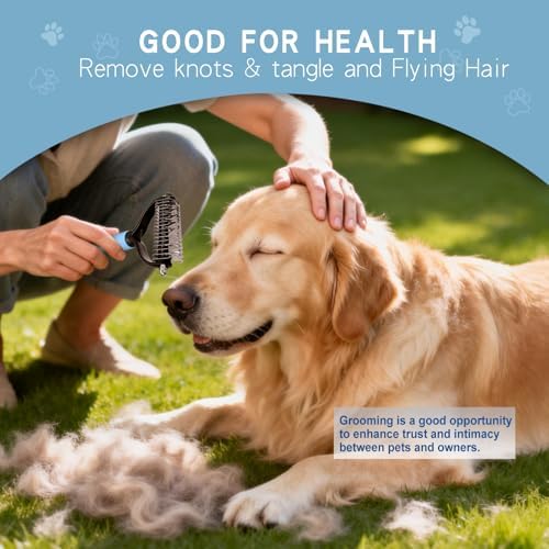 GOESWELL Pet Deshedding Brush - Undercoat Rake for Dogs & Cats - Double Sided Brush for Shedding and Dematting Comb for Dogs Grooming Tool kit - (Blue(Rake +Comb)) - Image 2