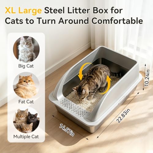XL Stainless Steel Litter Box for Cats, 2 Pack High-Sided Large Pan - Image 2