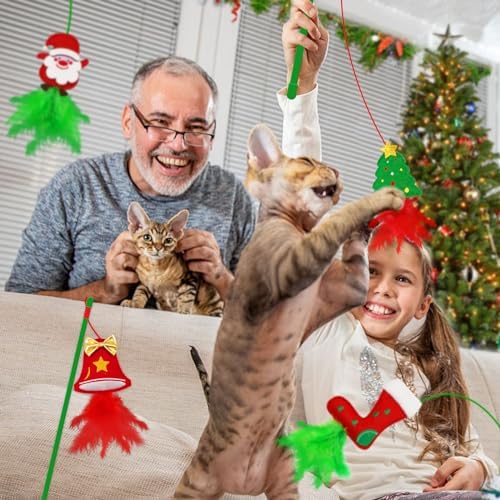 Christmas Cat Toys,4 Pack Cat Wand Toys for Indoor Cats Gifts with Catnip and Feathers, Wand for Cats and Kitten - Image 2