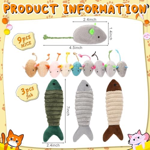 Leitee Cat Toys Bulk Plush Mice Set Fish for Indoor Kittens Puppies - Image 2