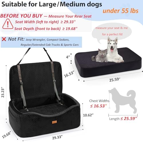 BLVRYVIO Large Dog Car Seat for Medium Sized Dogs Under 55lbs or 2 Smalls - Image 2