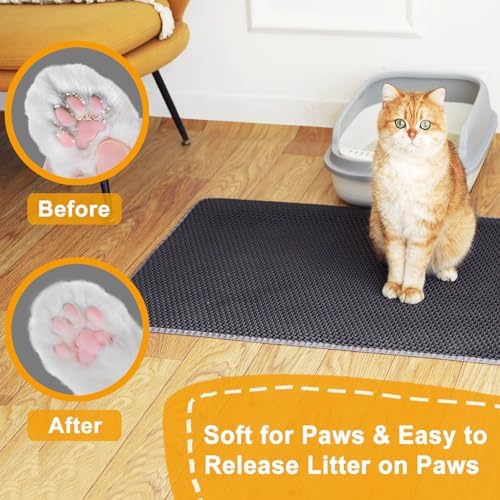 Cat Litter Mat Litter Trapping Mats, 25"x16" Cat Litter box Mat for Floor, 2 Layer Honeycomb Pet Litterbox Matt Catcher Rug, Waterproof Urine Proof, Non-Slip, Soft, Clean Easily, Small - Image 6