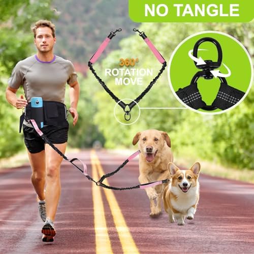 Hands Free Dog Leas, Double Waist Leash for Two Dog Walking (Pink) - Image 7