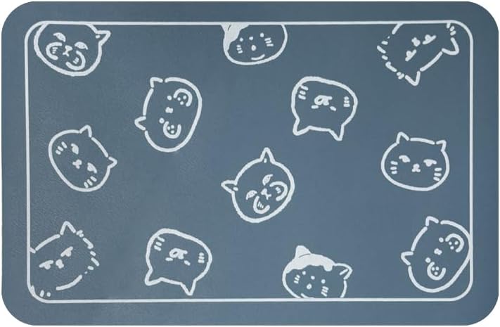 YCT Cat Food Mat, Cat Mat for Food and Water, Pet Feeding Mat, Non-Slip Super Absorbent, with Multiple cat Heads Logo, 18.1 x 11.8 inches, Blue by YCT