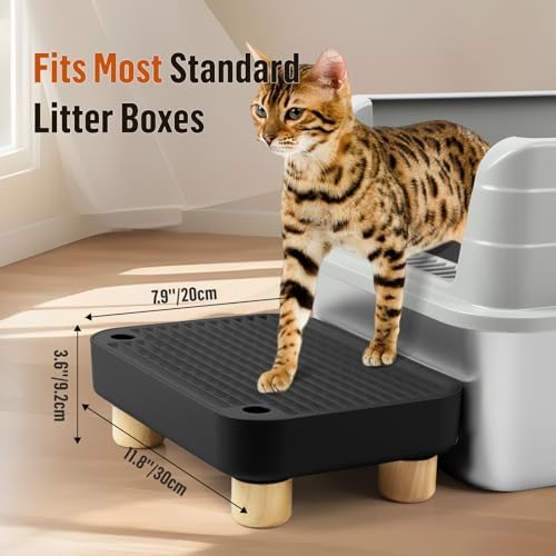 Litter Box Step, Cat Litter Ramp with Wooden Base, Black - Image 2