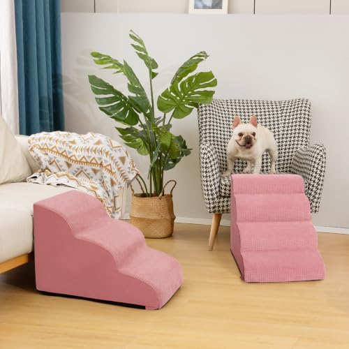 4-Step Dog Stairs for Bed or Couch, Pink Pet Ramp for Small Dogs, Cats - Image 7