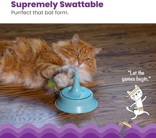 Catstages 2-in-1 Spring Teaser Cat Toy – Bouncy Interactive Cat Ball Track Add-On with Feathers & Bells, Blue - Image 2