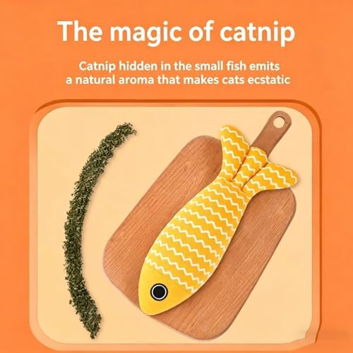 Cat Catnip Toy,Fish-Shaped cat Toys,Catnip Fish-Shaped Cat Toys,Self-Entertainment Teasers for Kittens and Cats(Light Yellow) - Image 2