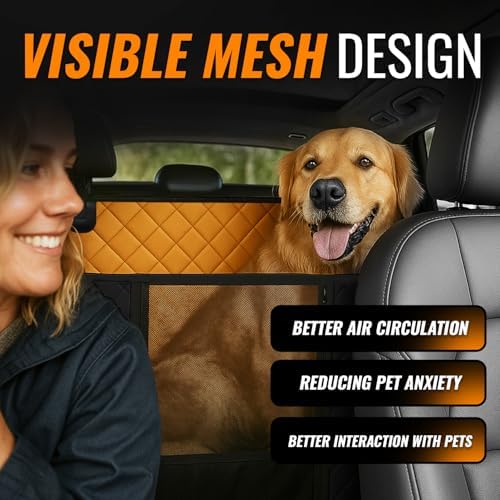 Dog Car Seat Cover for Back Seat Hard Bottom, Camel – Back Seat Extender for Dogs, Waterproof, Universal Fit SUV Sedan Minivan, Includes Pet Hair Remover & 2 Safety Belts - Image 2