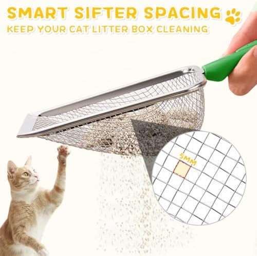 Metal Cat Litter Scoop,Sturdy Litter Cleaner Corner Shovel,Stainless Steel Mesh Litter Shovel,Easy to Clean Reptile Terrarium Sand Waste(Green)-Christmas - Image 2