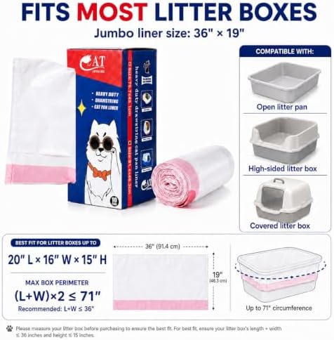 10 Count Litter Box Liners Jumbo, Heavy Duty Cat Litter Box Liners: Tear Free&Pull-Out, Leak Resistant - Drawstring Close - Size: 36 * 19 Inch (10 Count Unscented) - Image 2