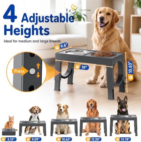 XIAZ Elevated Dog Bowls Large Breed Raised Dogs Bowl Stand Large/Medium Sized Dog Slow Feeder Dogs Bowls Food Water Stands 5 Heights Adjustable 9/11/12/14in Pet Feeder Dish Station - Image 2