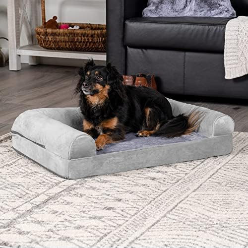 Furhaven Orthopedic Dog Bed for Medium/Small Dogs w/ Removable Bolsters & Washable Cover, For Dogs Up to 35 lbs - Faux Fur & Velvet Sofa - Smoke Gray, Medium - Image 2