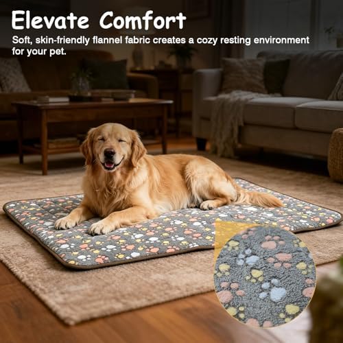 Washable Dog Bed Mat, Upgraded Non-Slip Durable Dog Bed, Soft and Comfortable, Machine Washable Luxury Kennel Pad, Paw Pattern Design Kennel Beds Mats for Large Medium Small Pets, 27.6" x 21.7" - Image 2