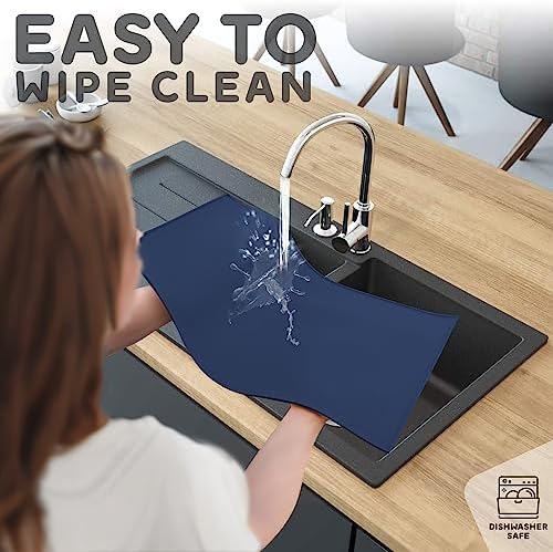 Dog Food Mat - 24x15 Raised Edges Dogs Mat for Food and Water Prevent Spill, Waterproof Cat Food Mats Protect Floors, Easy Clean Dog Bowl Mats for Food and Water, Silicone Pet Feeding Placemats Navy - Image 7