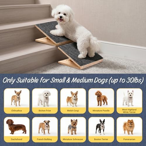 Dog Ramp for Stairs 2 Pack - Adjustable Wooden Stair Wedges for Small Dogs, Foldable Indoor Dog Stair Ramp with Triangular Support and Non-Slip Pads for Senior and Short-Legged Pets - Image 2