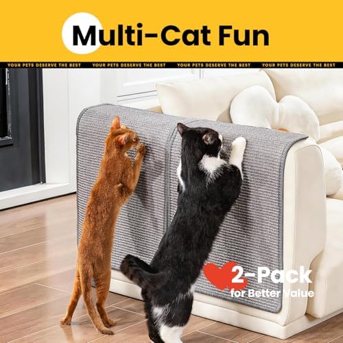 Conlun Cat Scratcher Mat,Natural Sisal Cat Scratch Pad with Hook&Loop Tape,Horizontal Floor Kitty Scratching Pads Rug for Indoor,Cat Furniture Protector for Couch&Carpets&Sofas, Medium, Grey, 2 Pack - Image 2