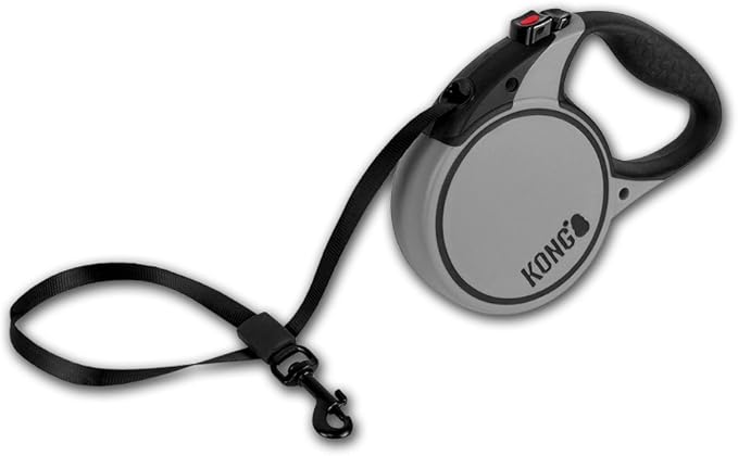Alcott Kong Terrain Retractable Dog Leash, Small, Grey, 16' Long