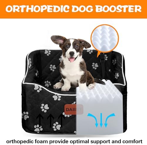 Dog Car Seat for Small Medium Dogs, Detachable Washable Dogs Booster Seat Under 35lbs, Elevated Dog Car Bed with Storage Pockets (Dog Claw Printed, One Size) - Image 2