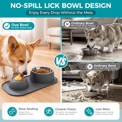 Dog Licking Bowl with Rolling Ball,Food and Water Bowl Set Slow Feeder - Image 2
