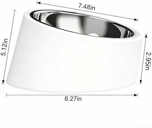 White Tilted Dog Bowl for Large Breed Dogs, No-Spill Non-Skid Stainless Steel Bowl, Detachable 2-in-1 Feeder for Dogs with Cones or Long Ears (Size L)