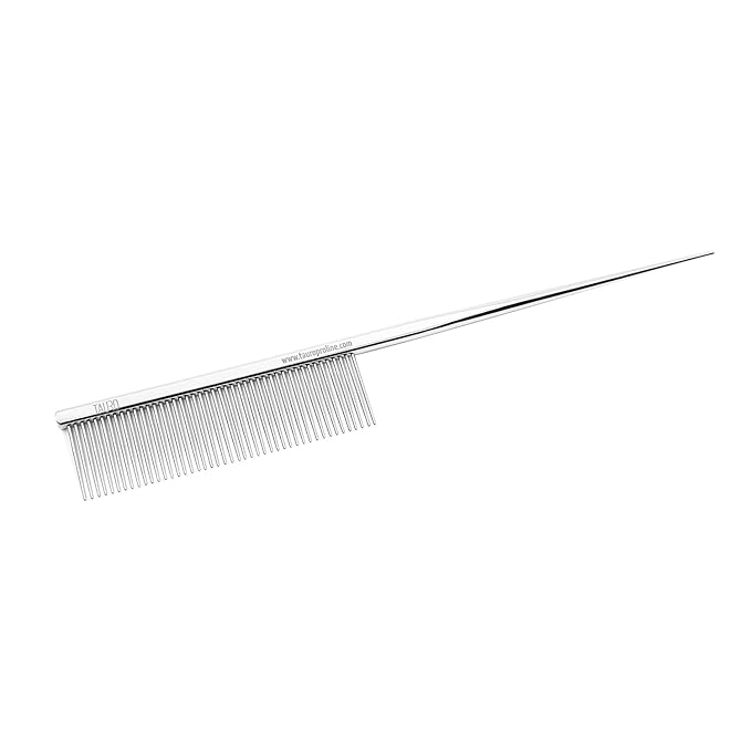 Tauro Pro Line Tail Comb for Dogs & Cats – 7.6", Chrome Iron, Rounded Teeth Pet Comb for Precise Parting, Styling & Coat Maintenance